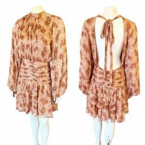 BHLDN Ella Long Sleeve Short Flowy Open Back Sz 8